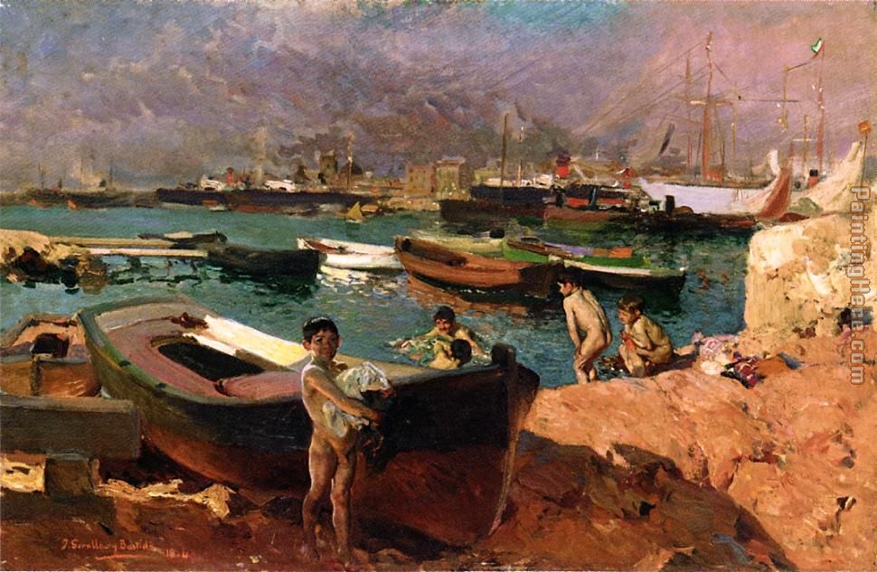 Valencia's Port painting - Joaquin Sorolla y Bastida Valencia's Port art painting